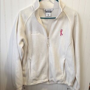 Columbia Cream Fleece Jacket with Pink  breast cancer ribbon large